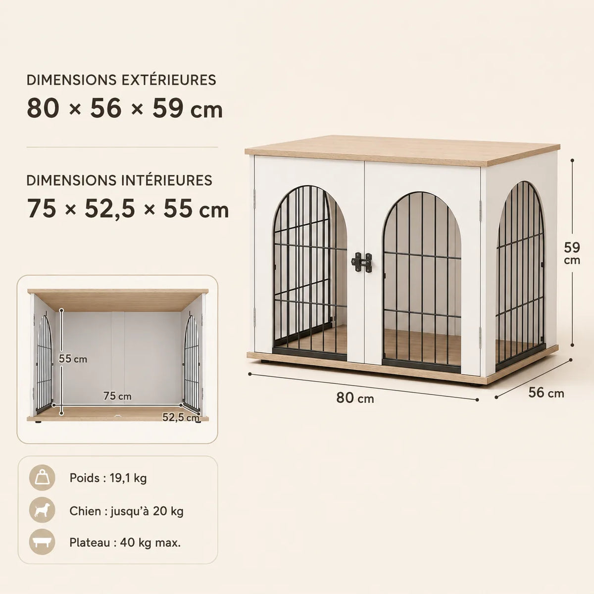 Meuble cage pour chien à portes arquées Valv - vue 2