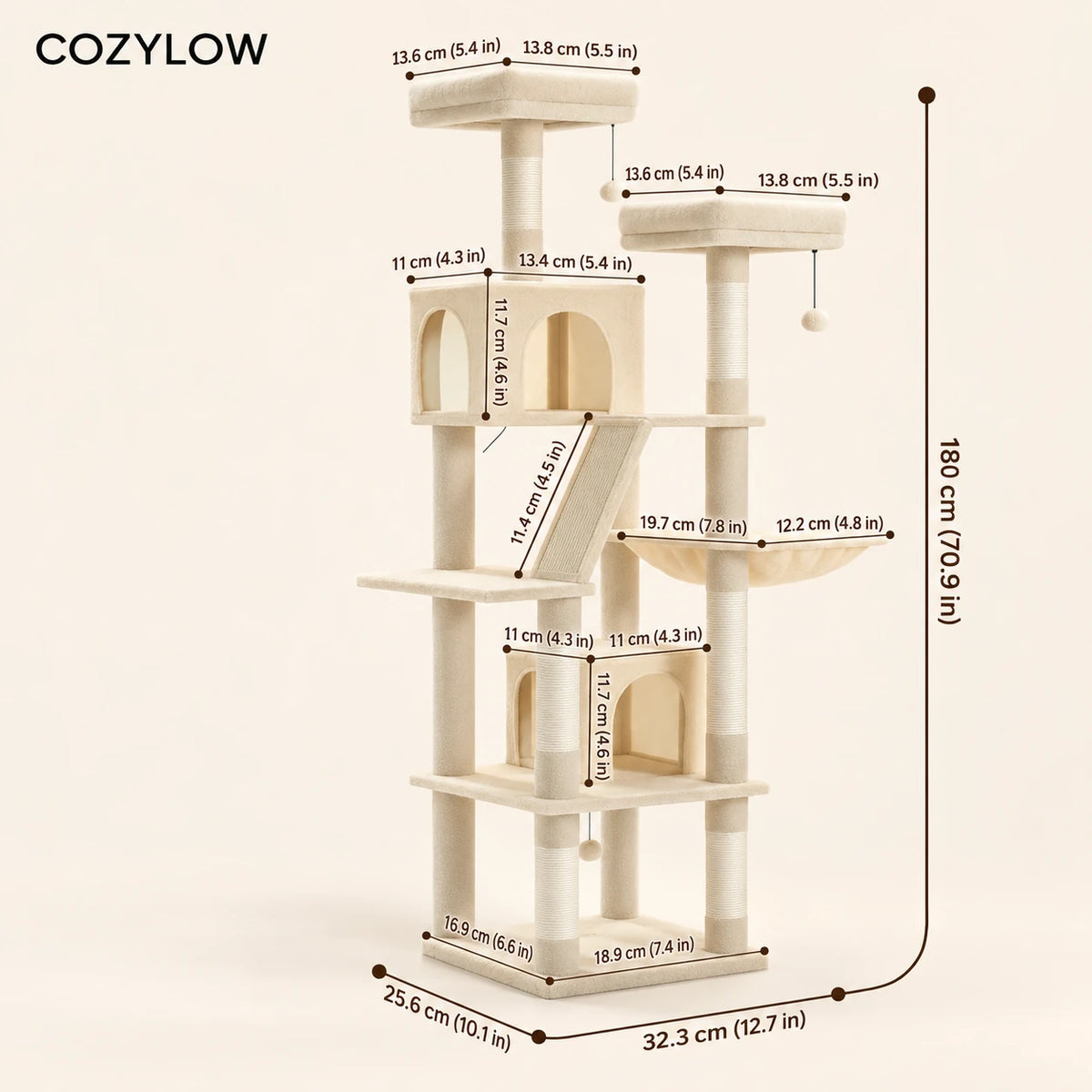 Dimensions — Dimensions de l’arbre à chat Bok