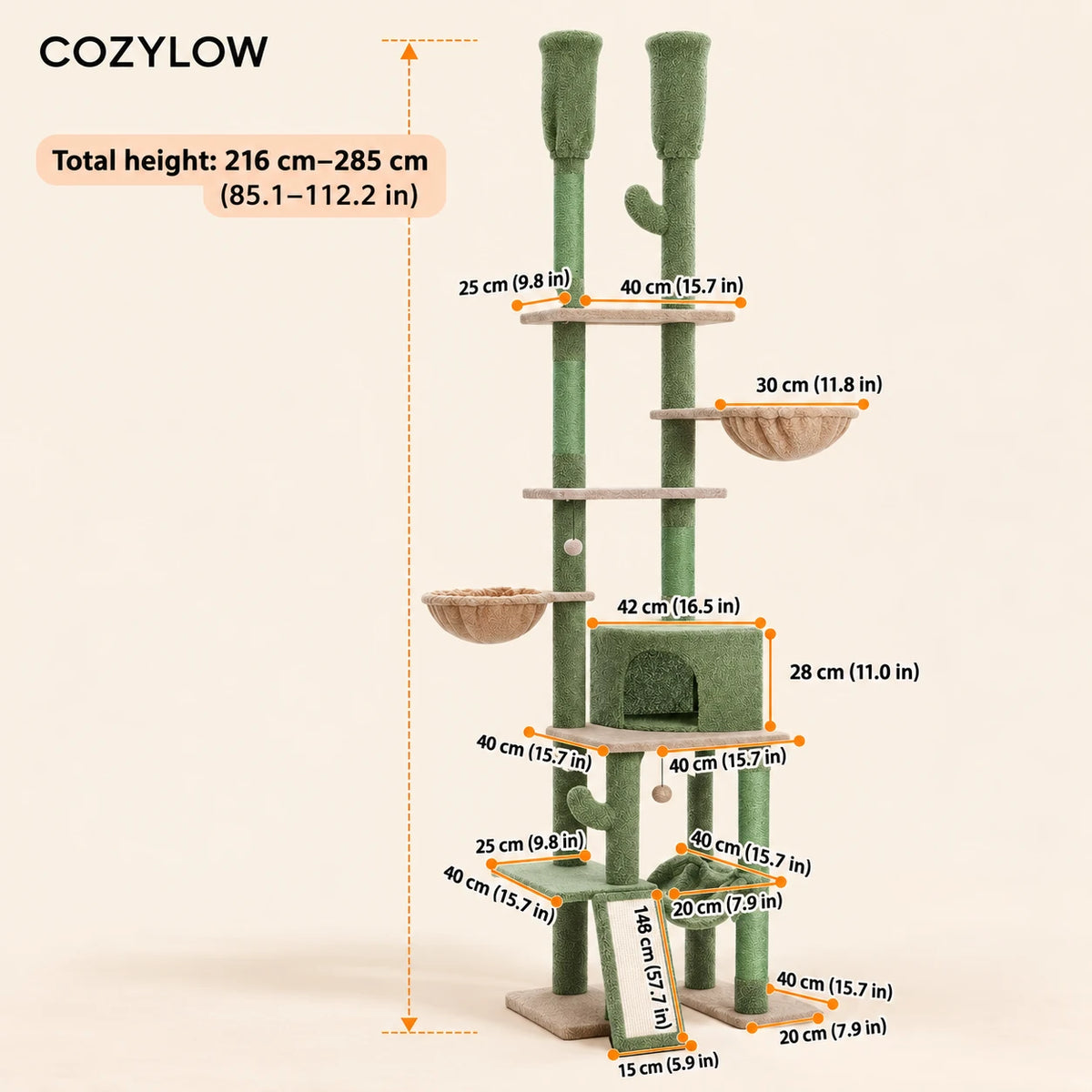 Dimensions de l’arbre à chat Kaktus