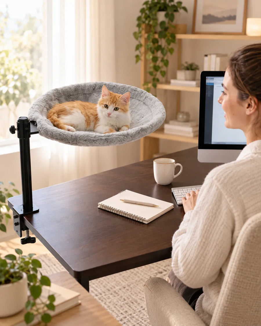 Lit de bureau rotatif pour chat — Nära