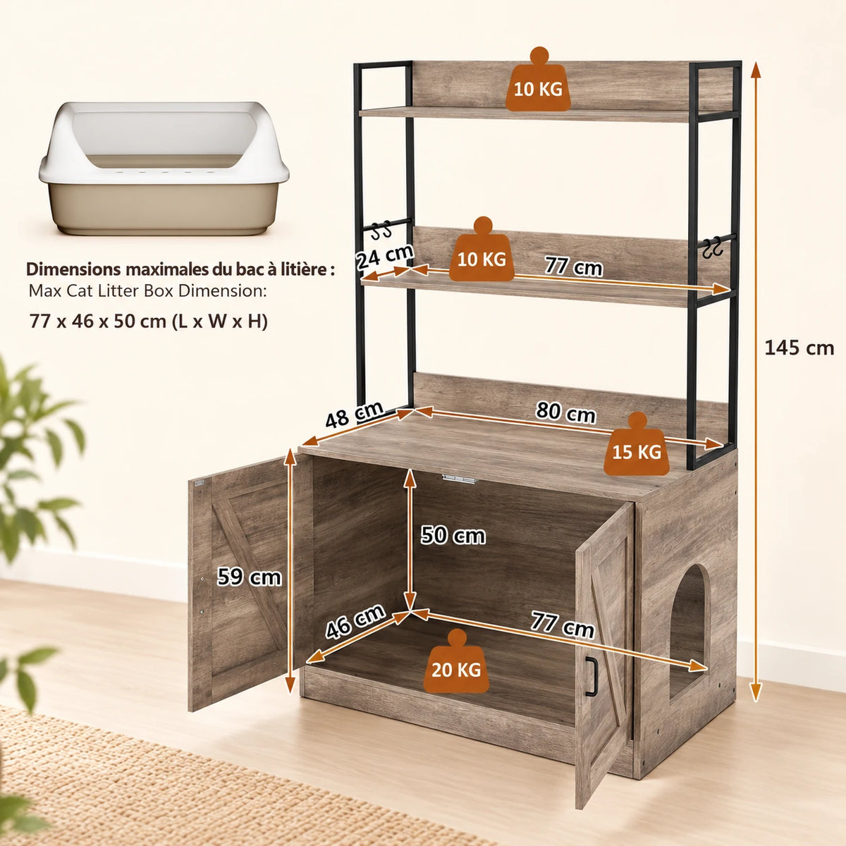 Dimensions — Dimensions du meuble cache-litière Reol