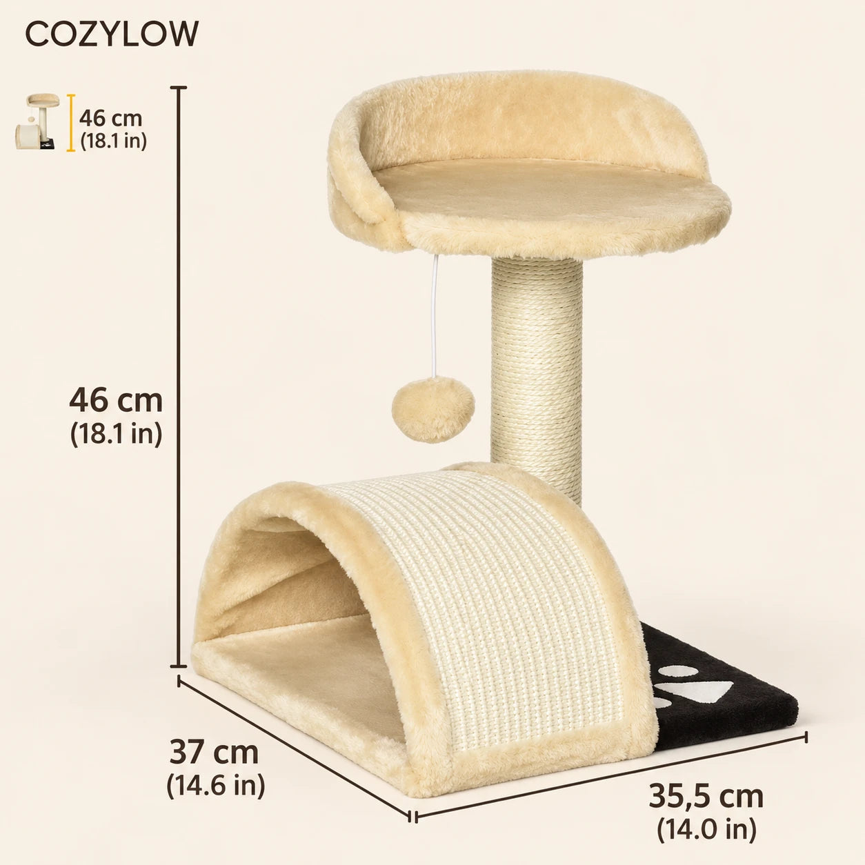 Dimensions du petit arbre à chat Ris
