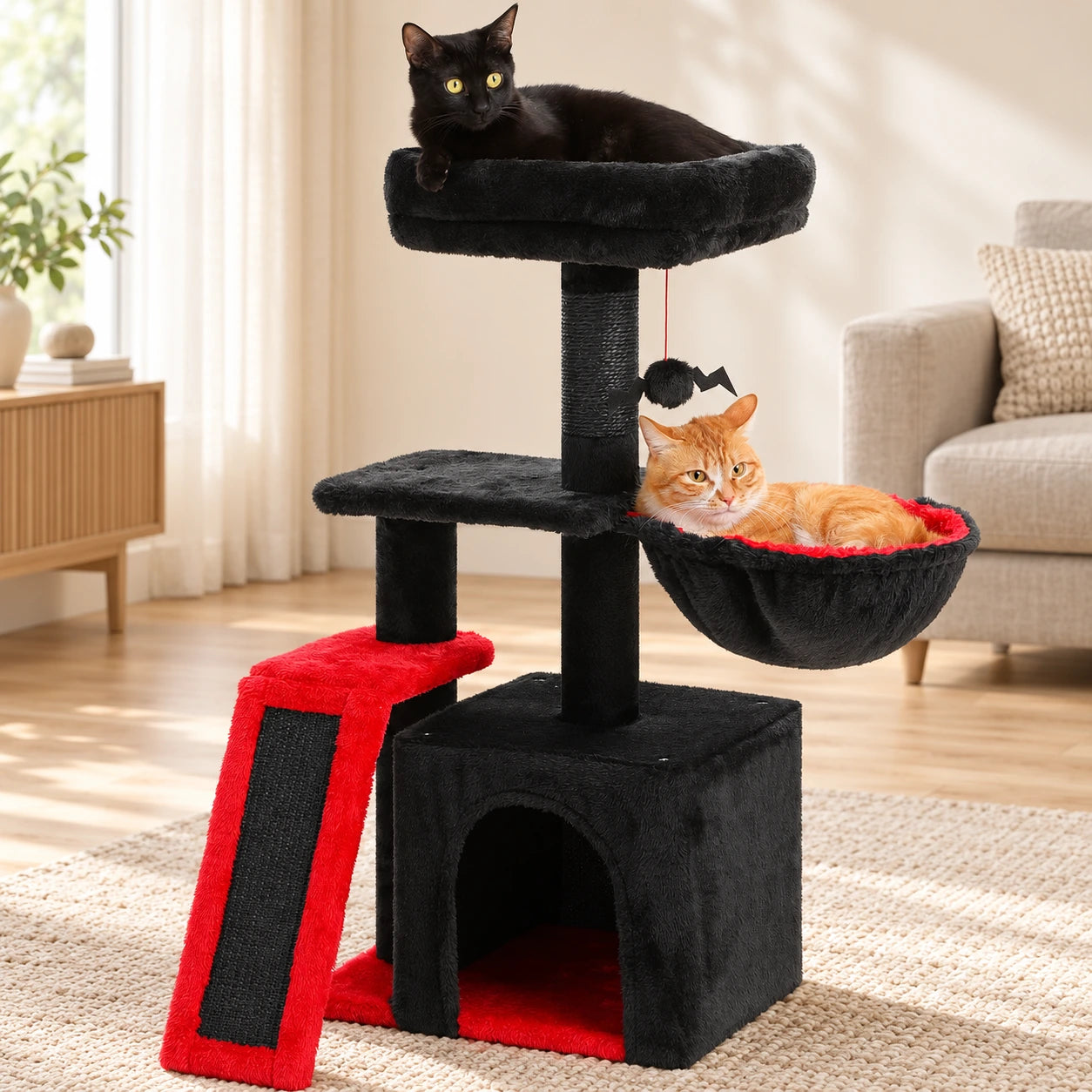 Petit arbre à chat gothique noir et rouge 80 cm — Skrekk — image 4